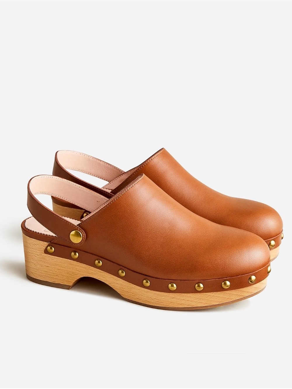 J. Crew Cognac Leather Studded Slingback Clogs